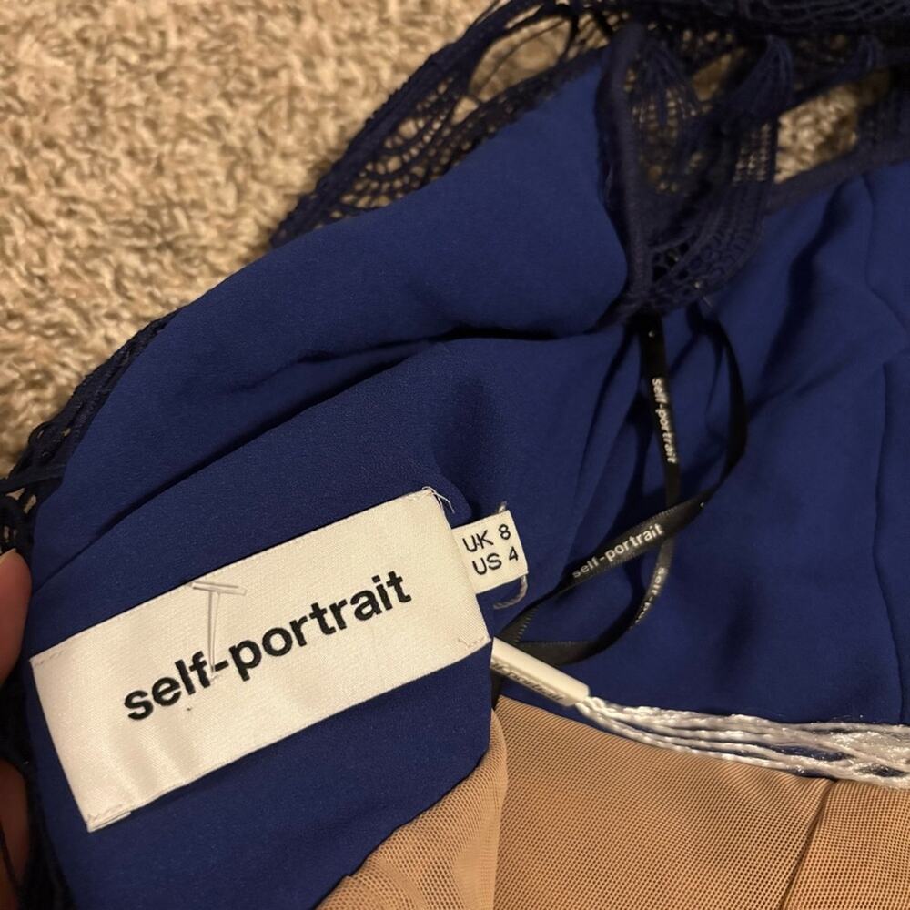 Self Portrait Teardrop Paneled Guipure Lace Mini Dress Holiday Blue Size 4 - Picture 9 of 11